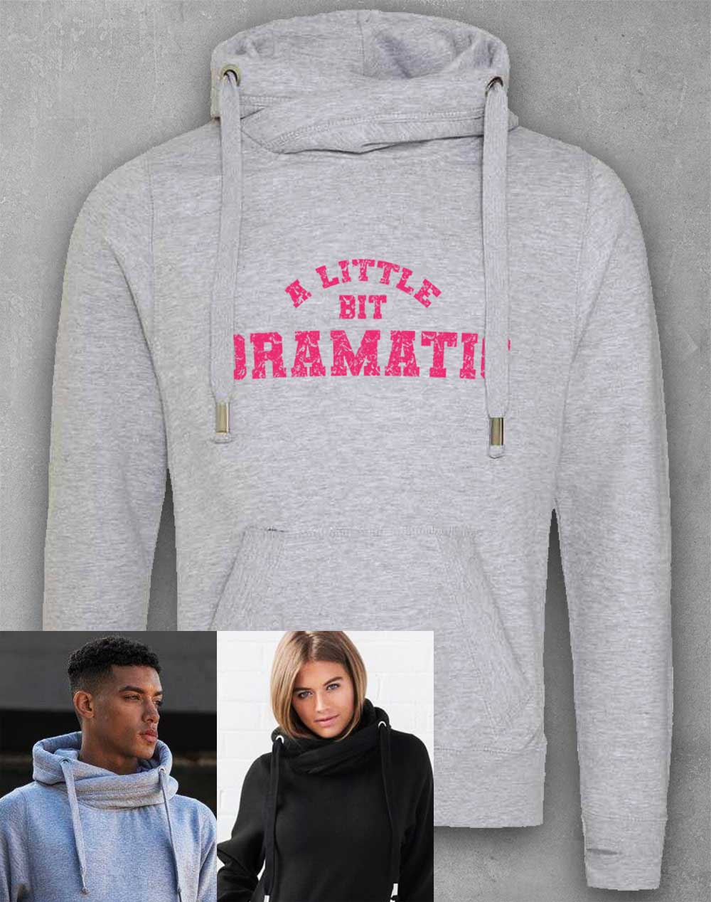 Heather Grey - A Little Bit Dramatic Chunky Cross Neck Hoodie