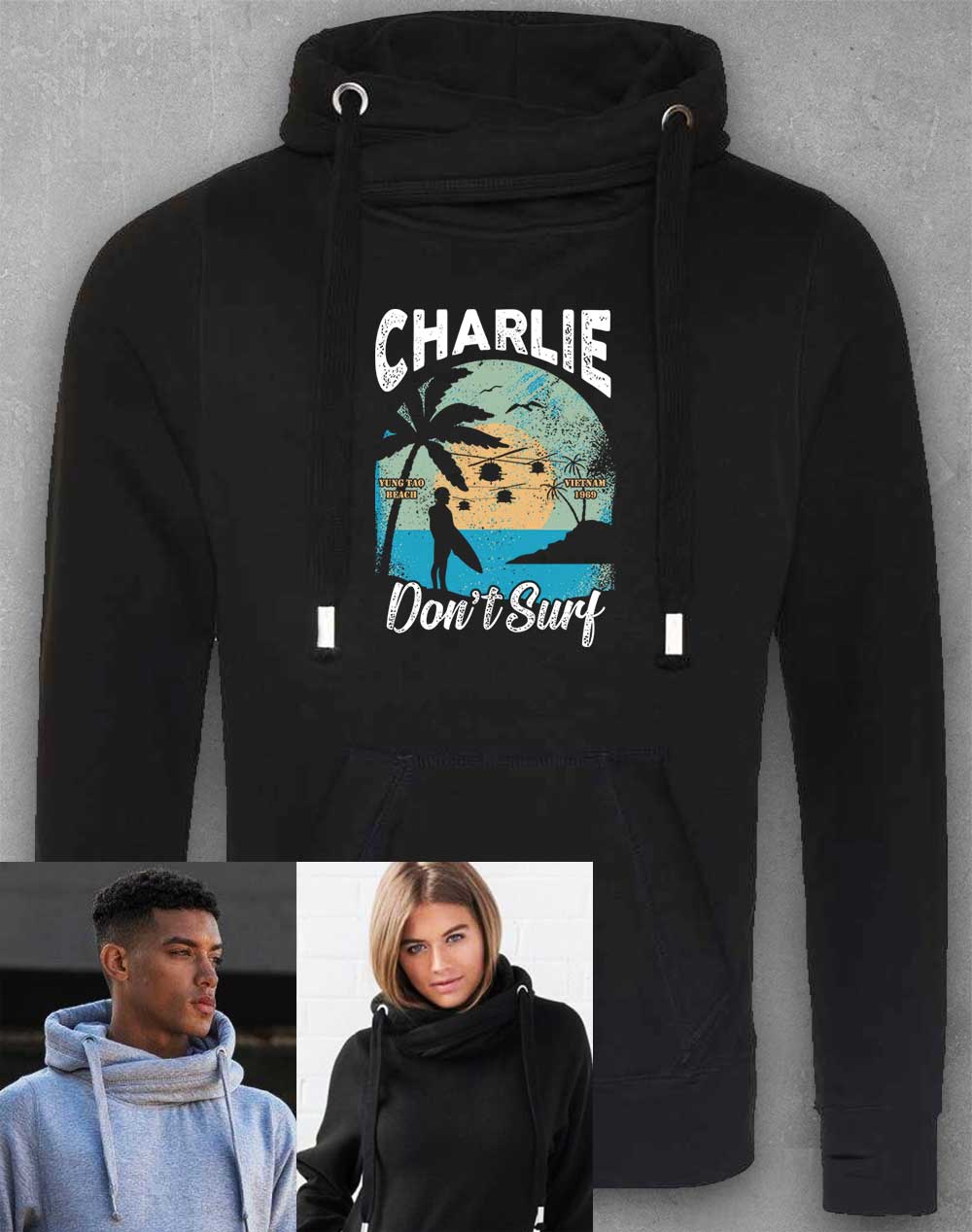 Jet Black - Charlie Don't Surf Chunky Cross Neck Hoodie