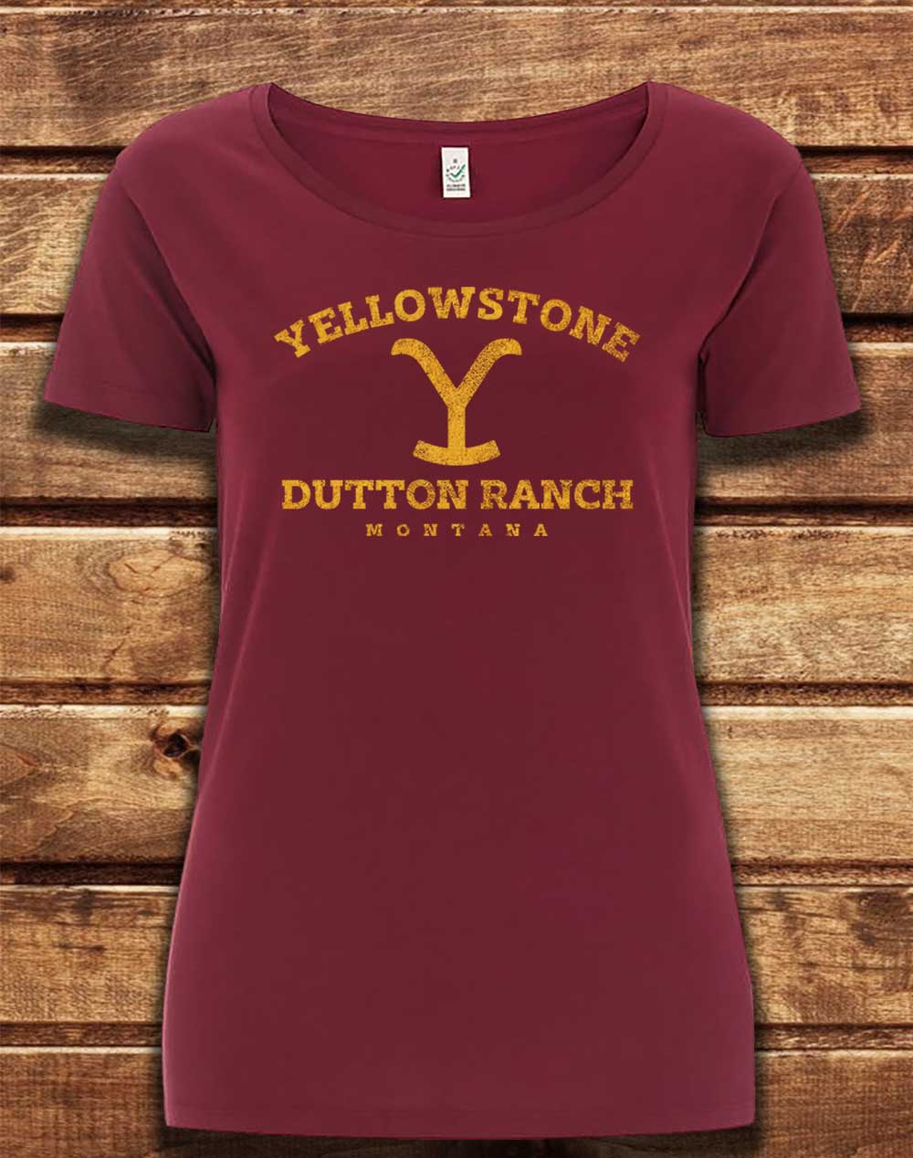 Burgundy - DELUXE Dutton Ranch Montana Organic Scoop Neck T-Shirt