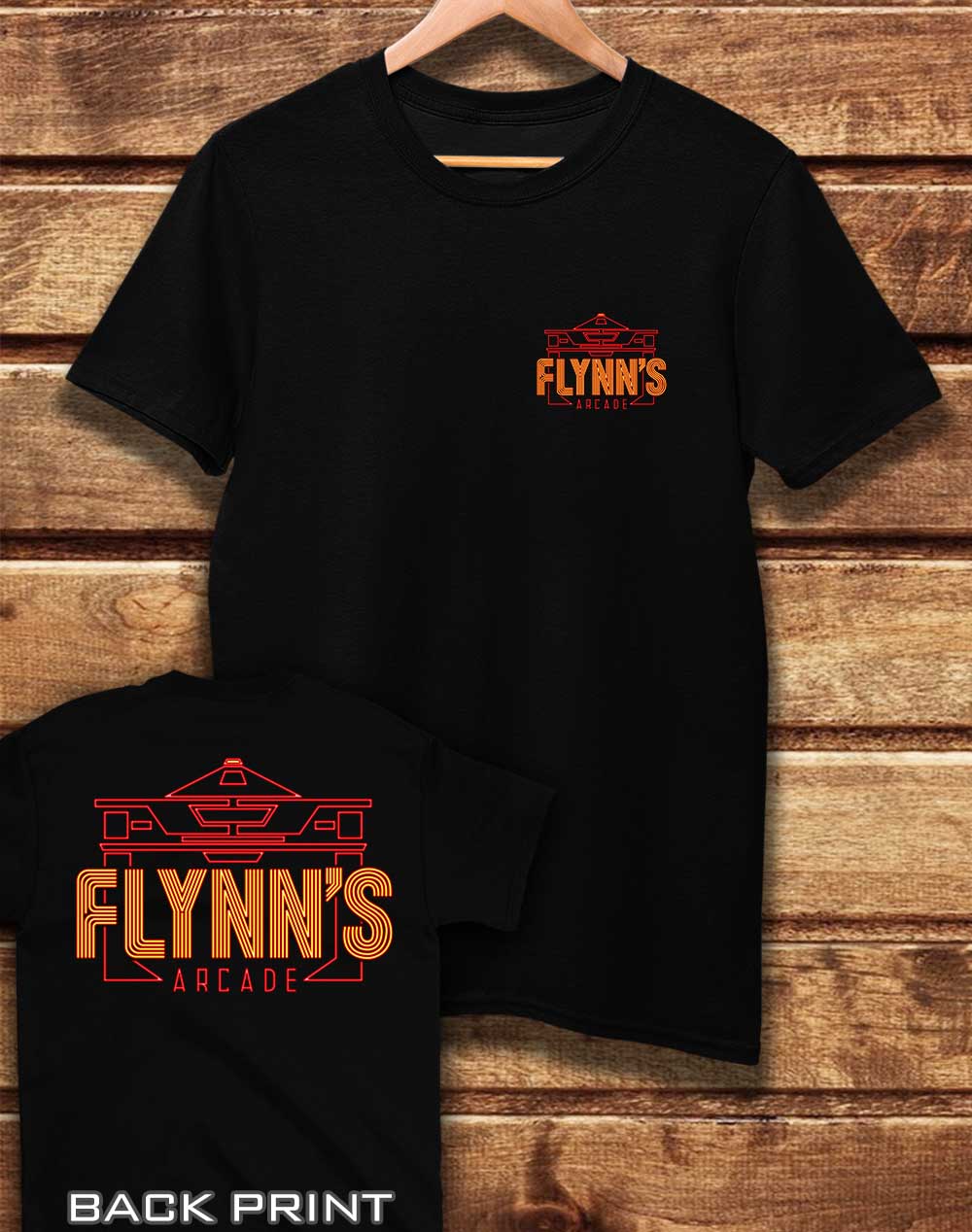 Black - DELUXE Flynn's Arcade with Back Print Organic Cotton T-Shirt