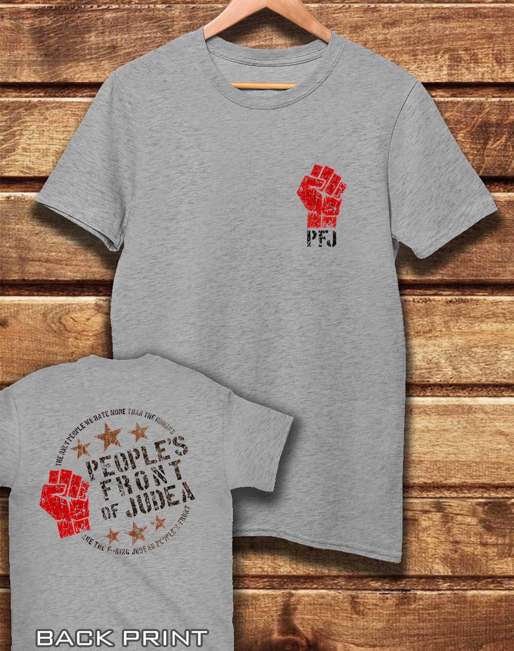 Melange Grey - DELUXE People's Front of Judea with Back Print Organic Cotton T-Shirt