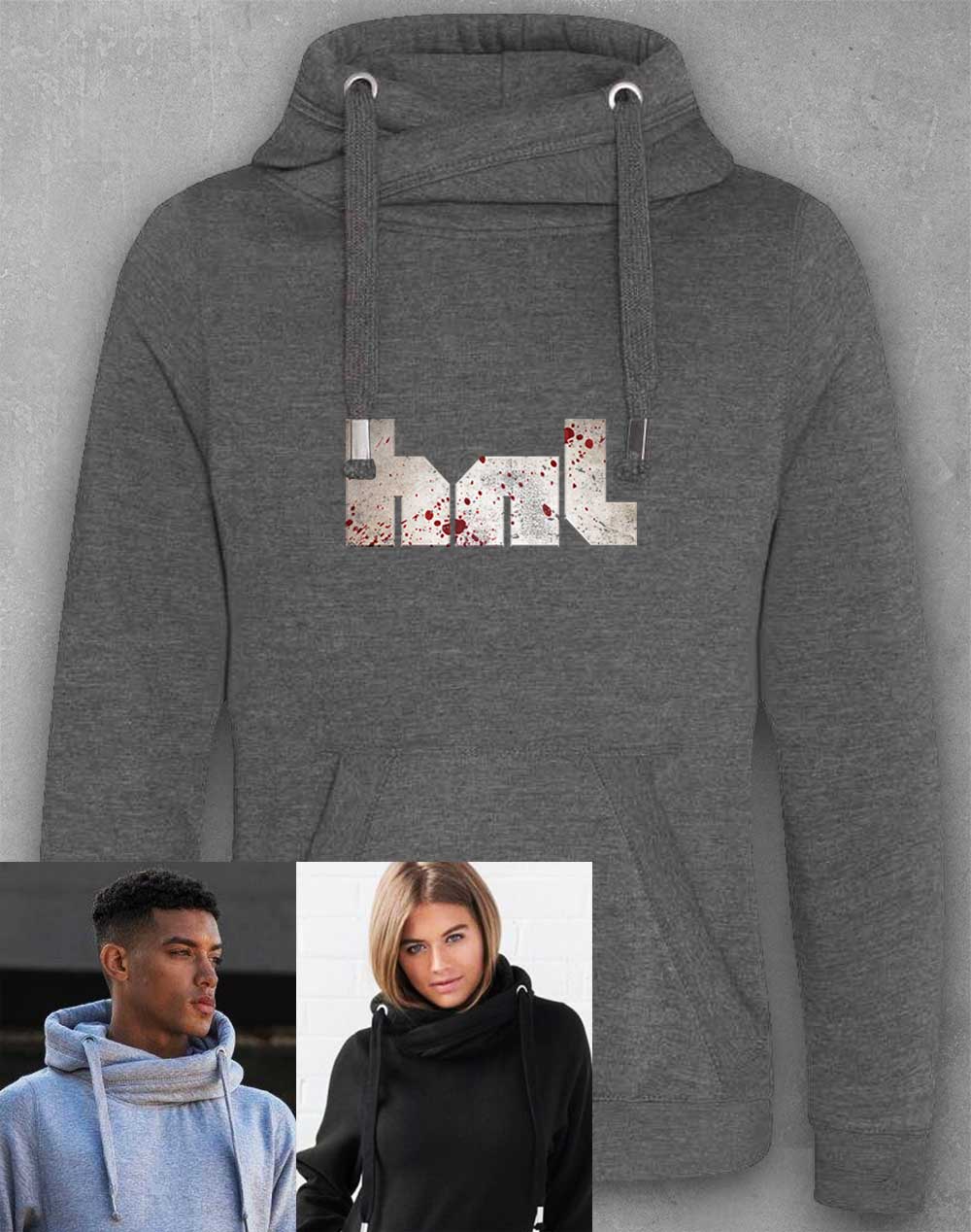 Charcoal - HNL Distressed Bloddy Logo Chunky Cross Neck Hoodie