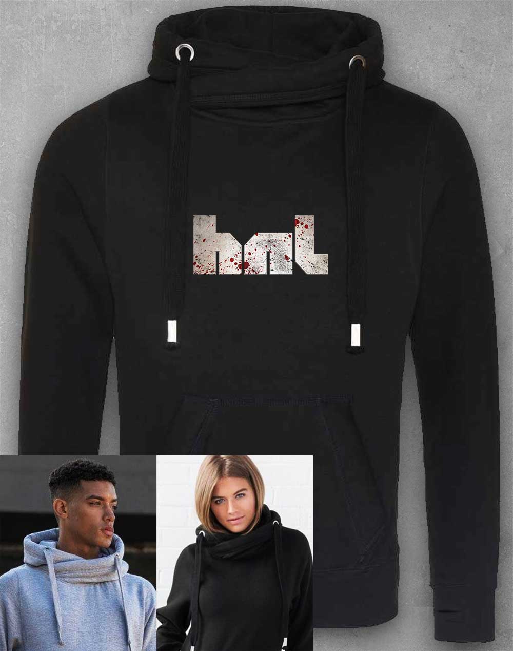 Jet Black - HNL Distressed Bloddy Logo Chunky Cross Neck Hoodie