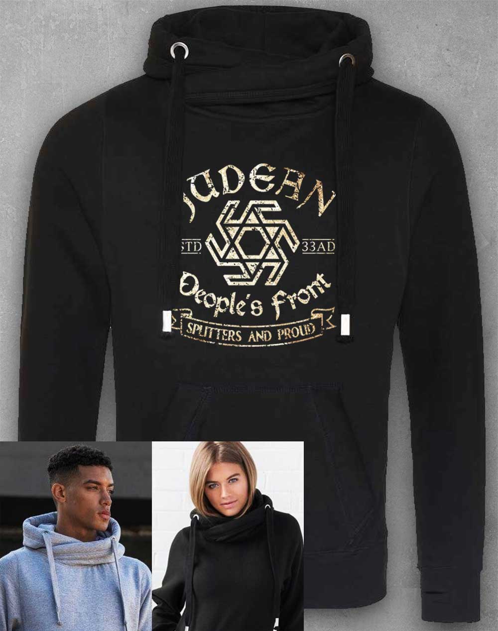 Jet Black - Judean People's Front Chunky Cross Neck Hoodie