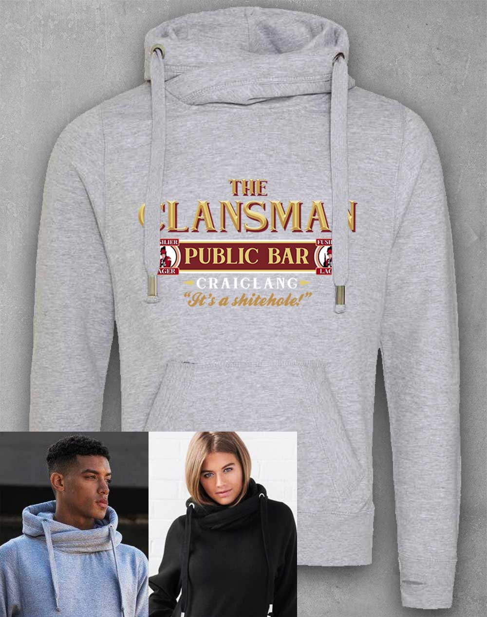 Heather Grey - The Clansman Sh_tehole Chunky Cross Neck Hoodie