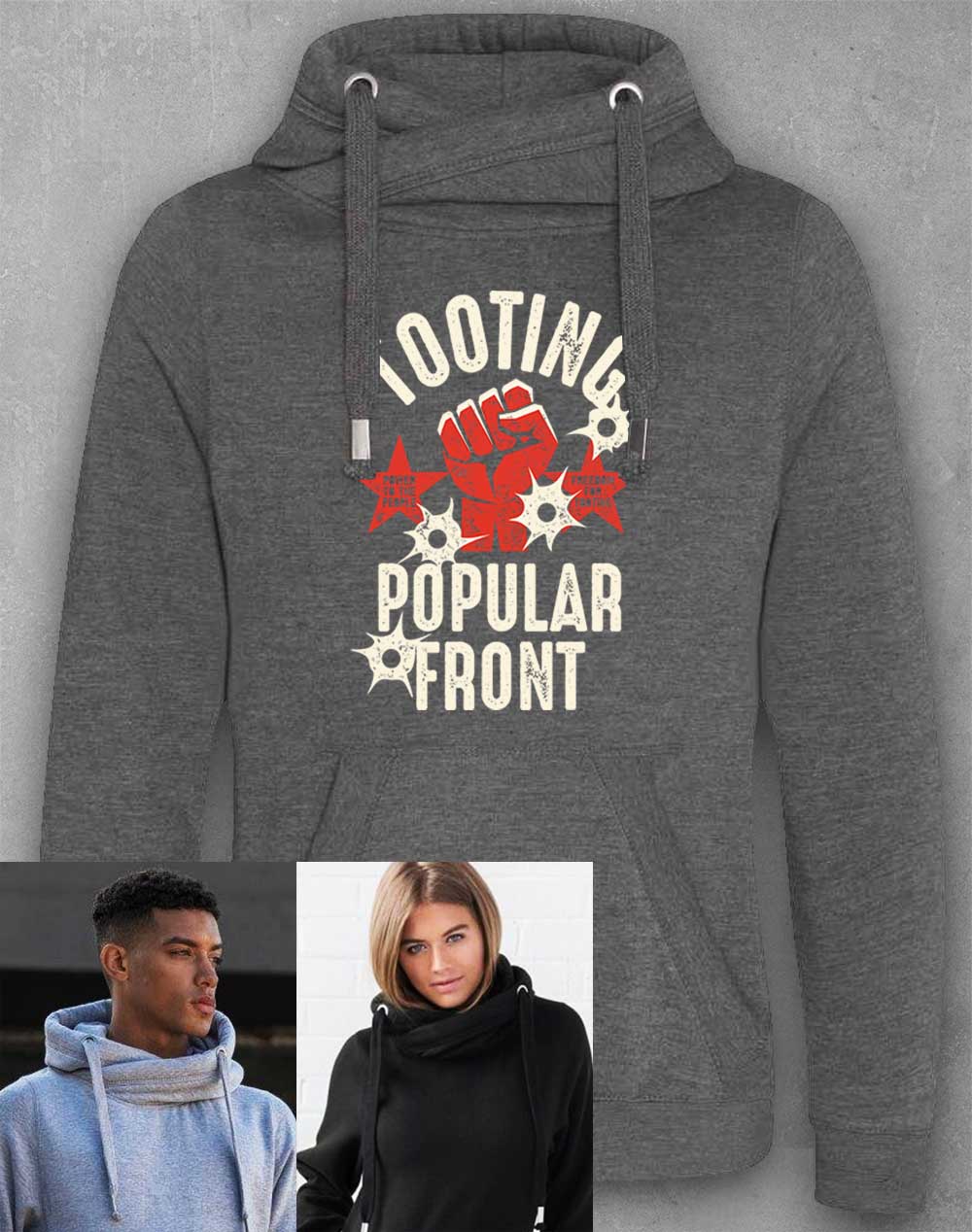 Charcoal - Tooting Popular Front Chunky Cross Neck Hoodie