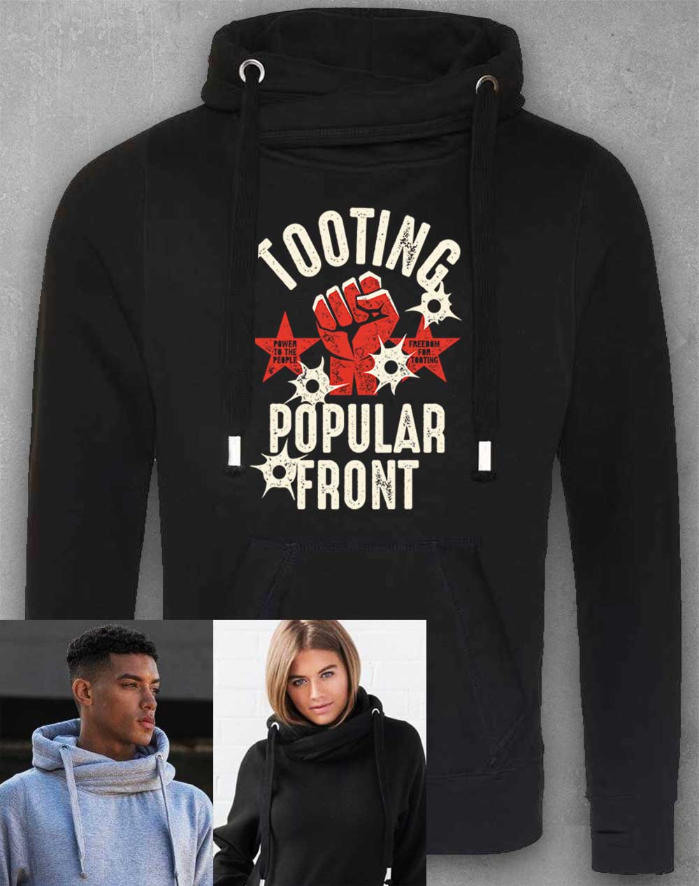Jet Black - Tooting Popular Front Chunky Cross Neck Hoodie