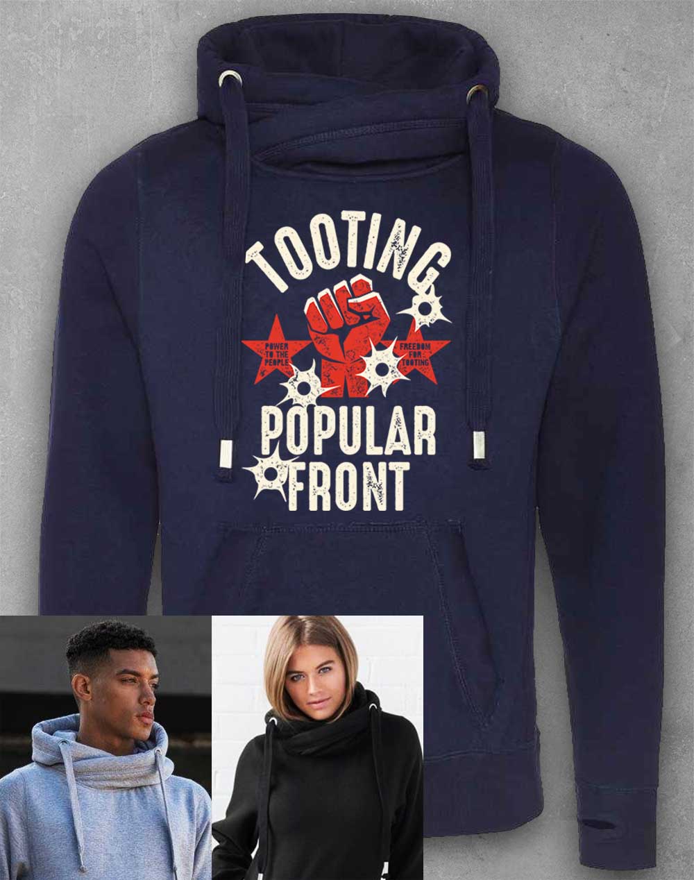 Oxford Navy - Tooting Popular Front Chunky Cross Neck Hoodie