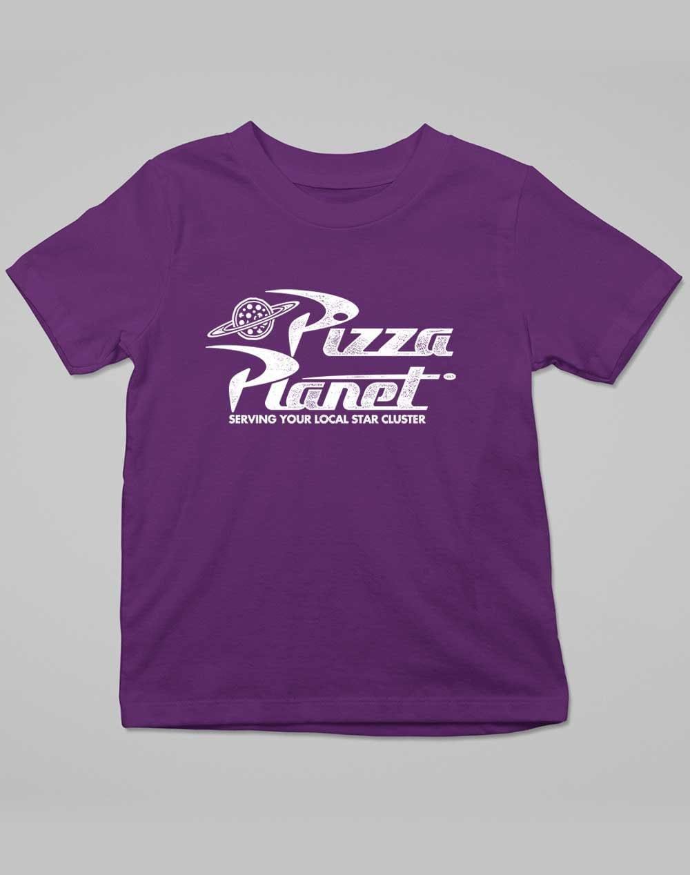Pizza Planet Distressed Logo Kids T-Shirt 3-4 years / Dark Purple - Off World Tees