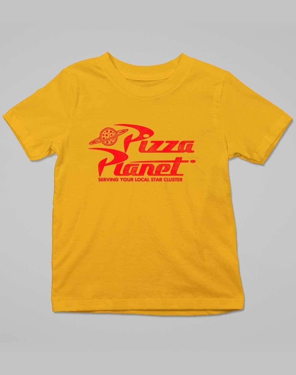 Pizza Planet Distressed Logo Kids T-Shirt 3-4 years / Gold - Off World Tees