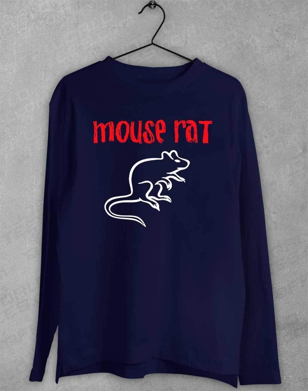 Mouse Rat Text Logo Long Sleeve T-Shirt S / Navy - Off World Tees