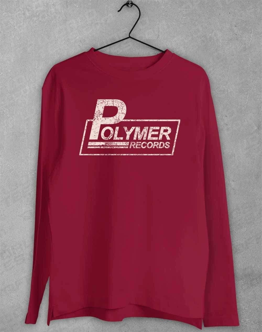 Polymer Records Distressed Logo Long Sleeve T-Shirt S / Cardinal - Off World Tees