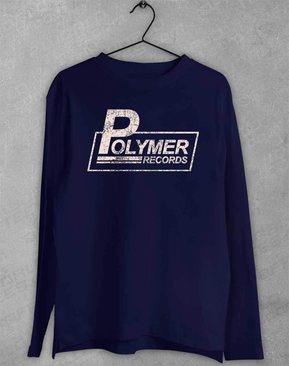 Polymer Records Distressed Logo Long Sleeve T-Shirt S / Navy - Off World Tees
