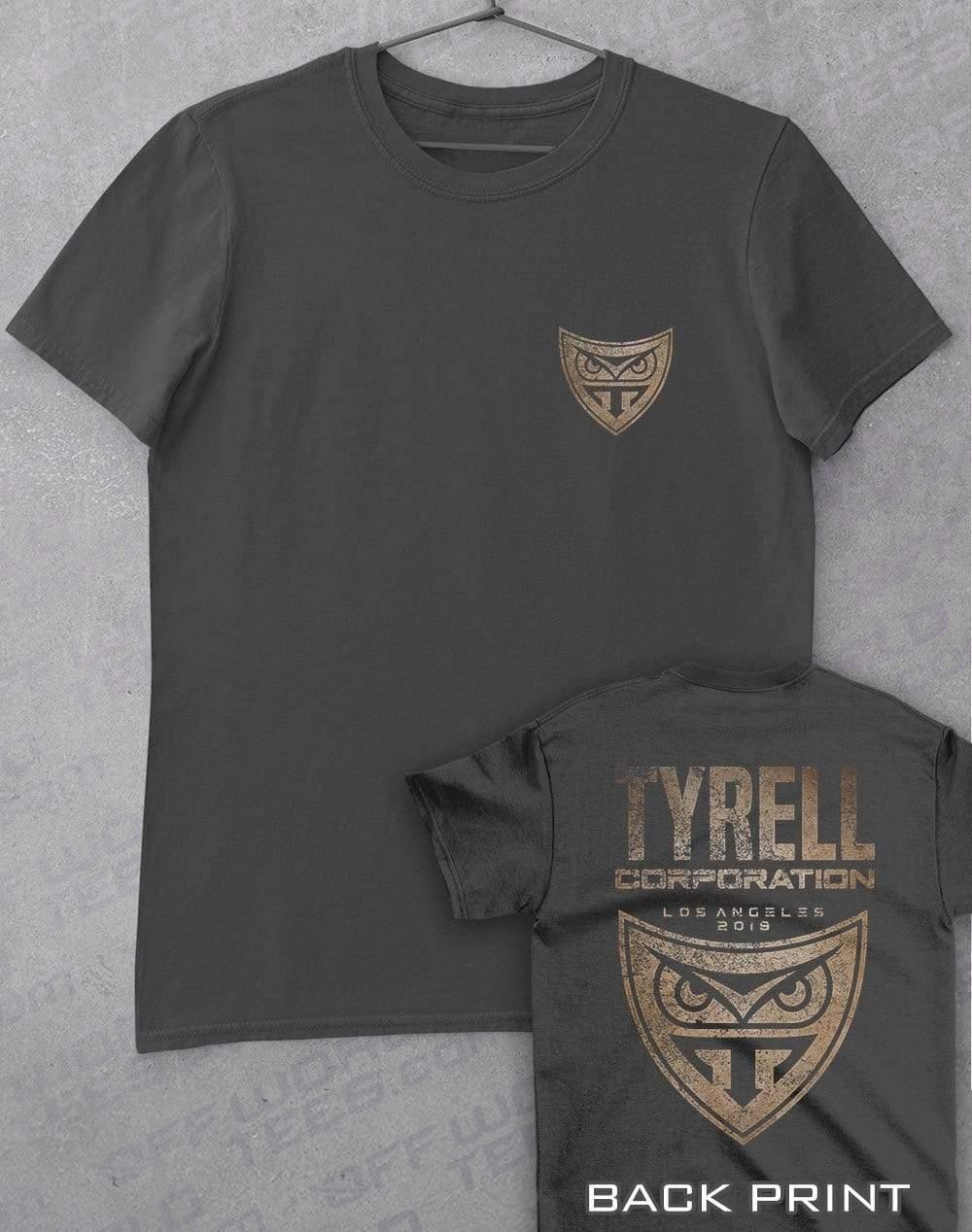 Tyrell Corporation Distressed with Back Print T-Shirt S / Charcoal  - Off World Tees