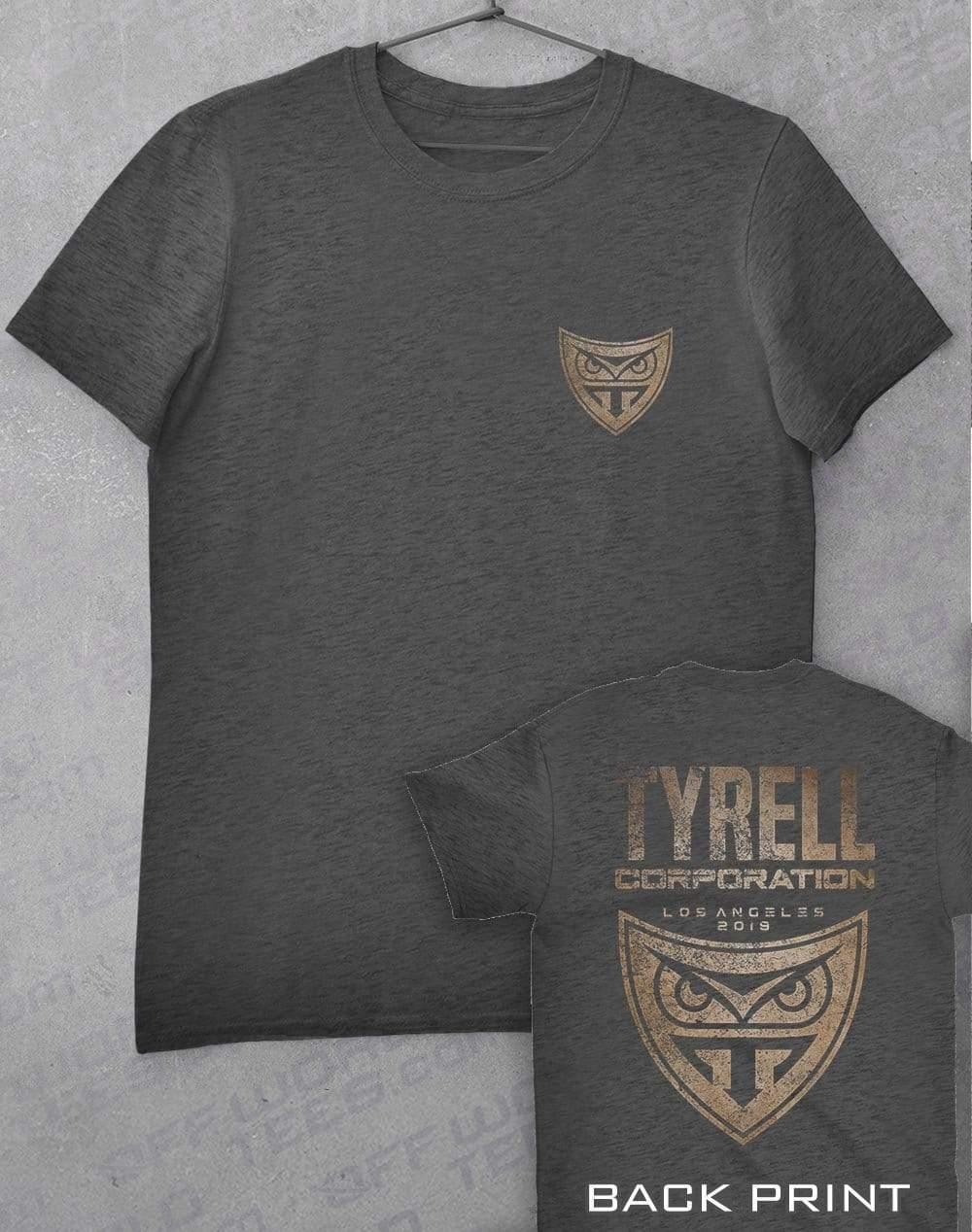 Tyrell Corporation Distressed with Back Print T-Shirt S / Dark Heather  - Off World Tees