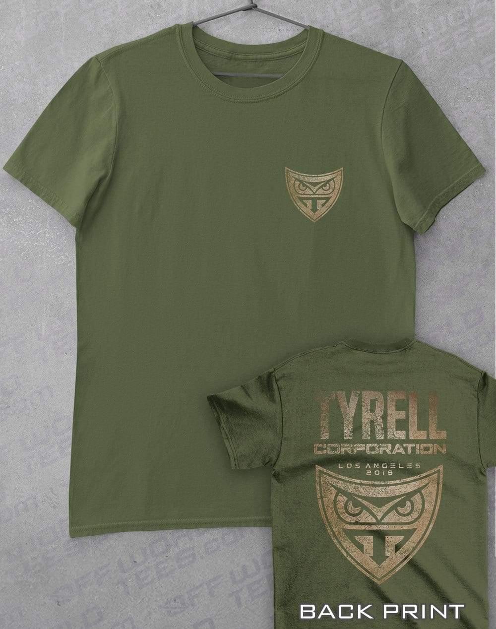Tyrell Corporation Distressed with Back Print T-Shirt S / Military Green  - Off World Tees