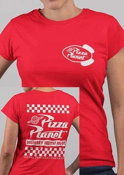 Pizza Planet Shuttle Pilot with Back Print Womens T-Shirt - Off World Tees