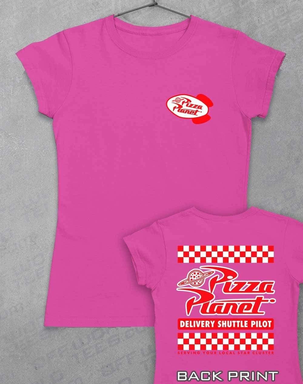 Pizza Planet Shuttle Pilot with Back Print Womens T-Shirt 8-10 / Azalea - Off World Tees