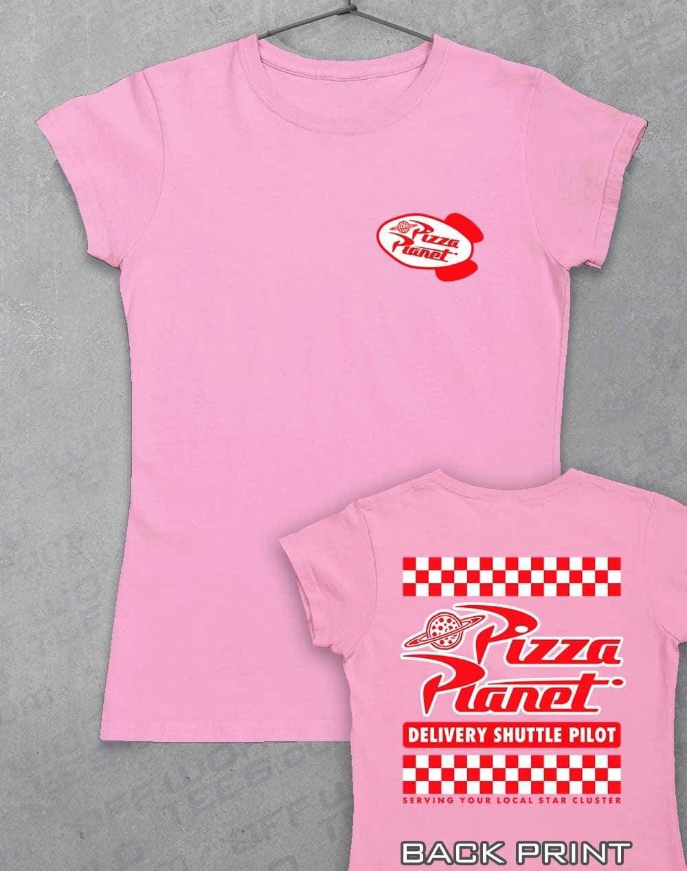 Pizza Planet Shuttle Pilot with Back Print Womens T-Shirt 8-10 / Light Pink - Off World Tees