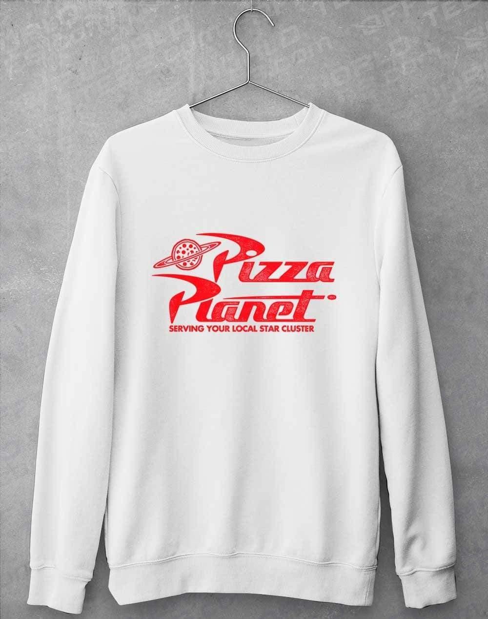 Pizza Planet Distressed Logo Sweatshirt S / Arctic White - Off World Tees