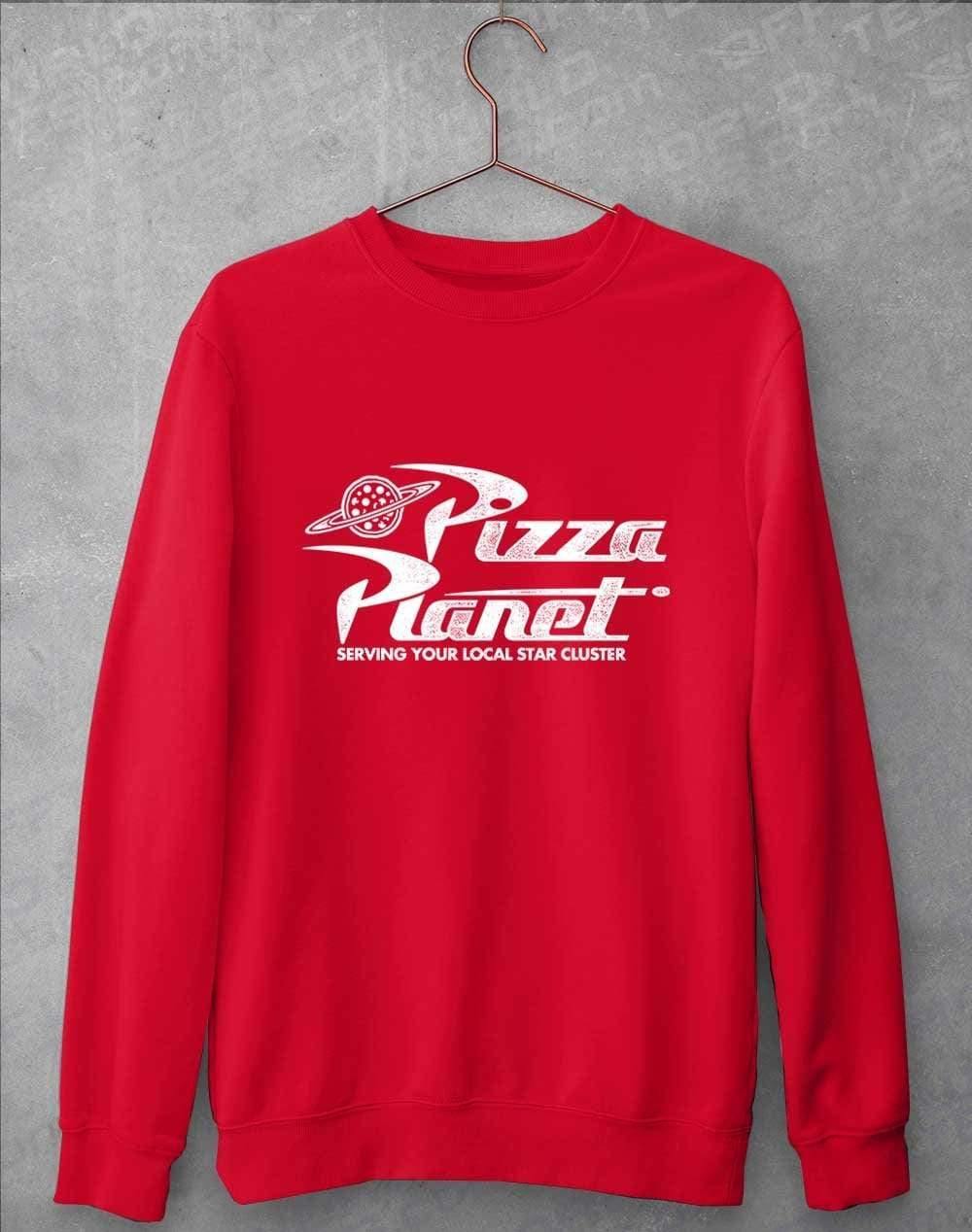 Pizza Planet Distressed Logo Sweatshirt S / Fire Red - Off World Tees