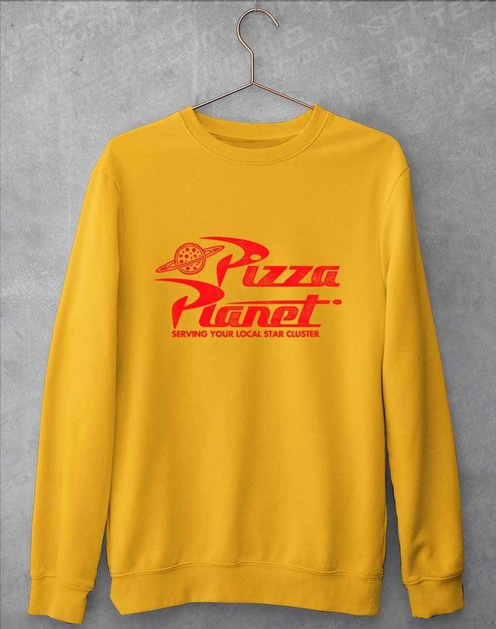 Pizza Planet Distressed Logo Sweatshirt S / Gold - Off World Tees
