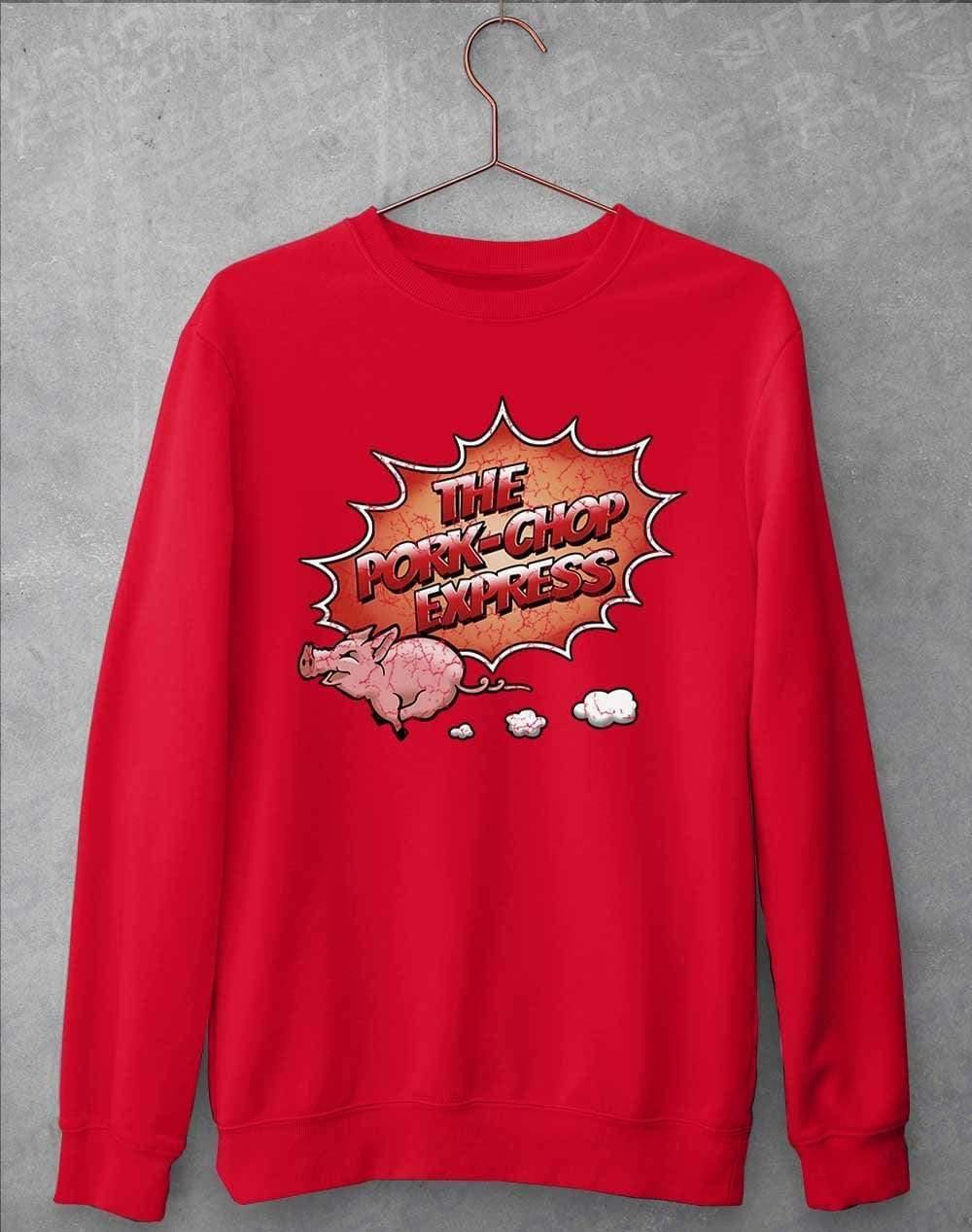 Pork Chop Express Distressed Logo Sweatshirt S / Fire Red - Off World Tees