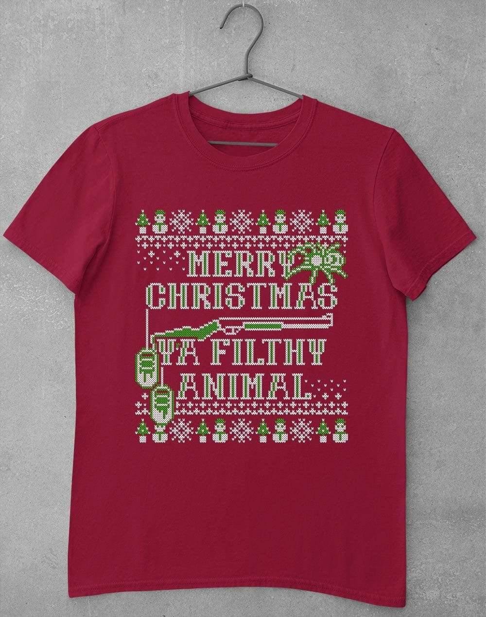 Merry Christmas Ya Filthy Animal Festive Knitted-Look T-Shirt S / Cardinal Red - Off World Tees