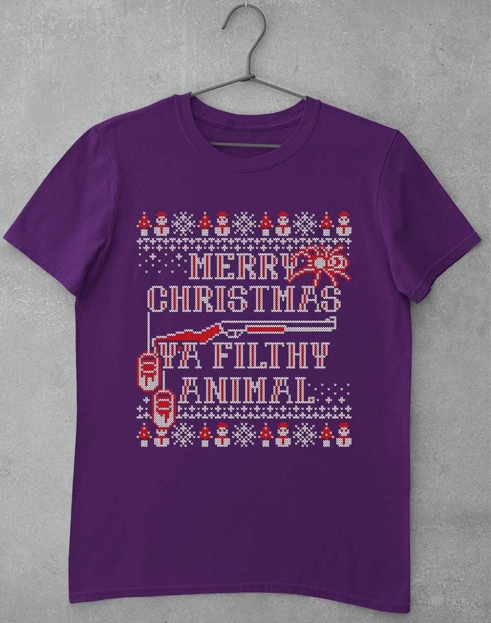 Merry Christmas Ya Filthy Animal Festive Knitted-Look T-Shirt S / Purple - Off World Tees