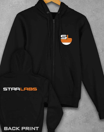 Star Labs Zipped Hoodie with Back Print XS / Black  - Off World Tees