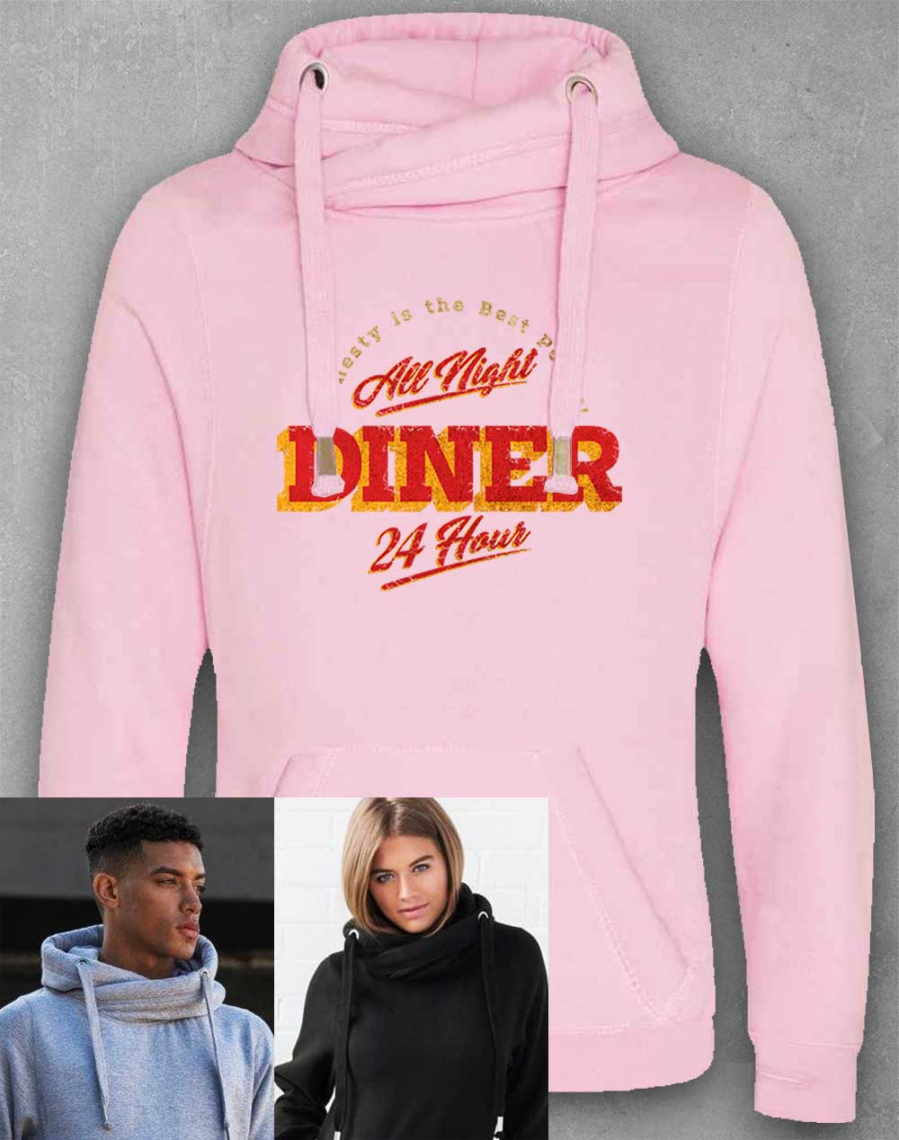Baby Pink - 24 Hour Diner Chunky Cross Neck Hoodie