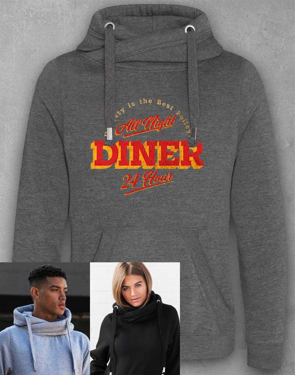 Charcoal - 24 Hour Diner Chunky Cross Neck Hoodie