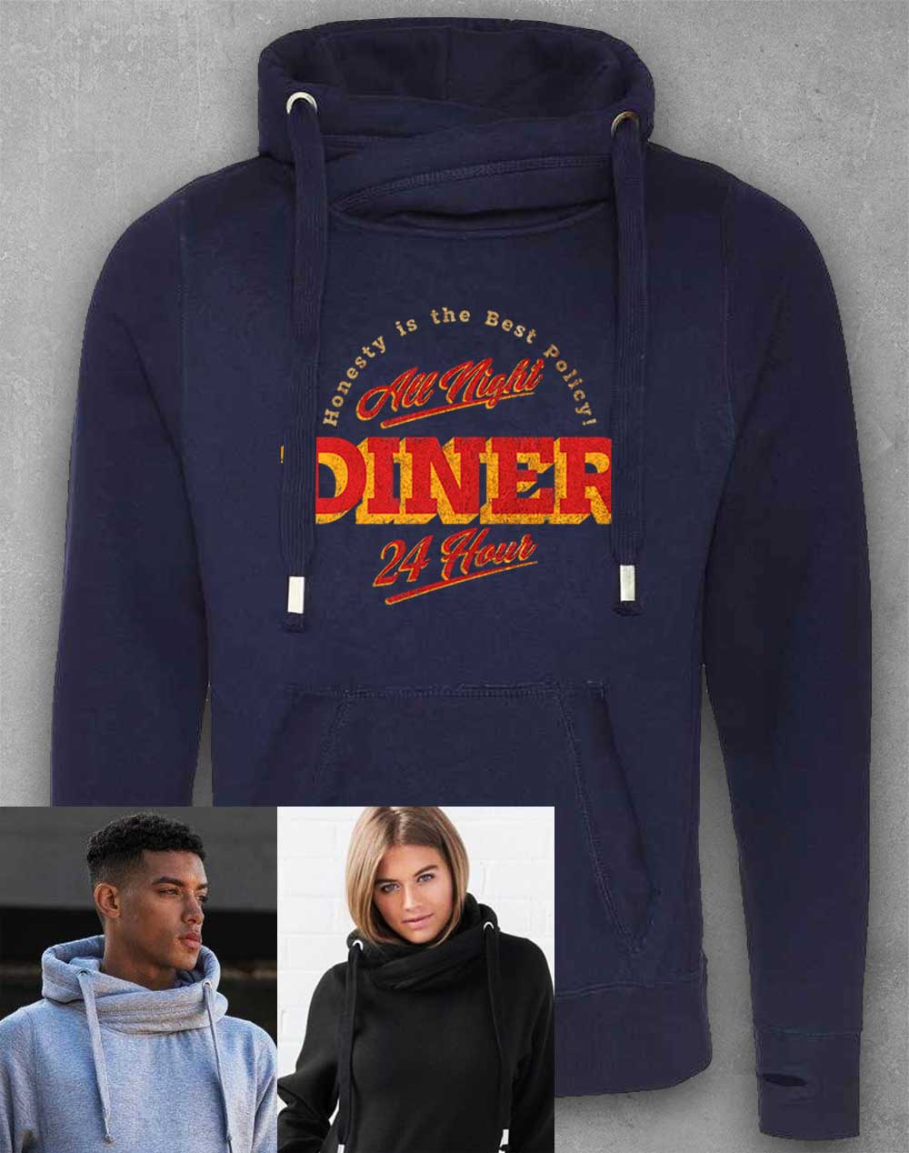 Oxford Navy - 24 Hour Diner Chunky Cross Neck Hoodie
