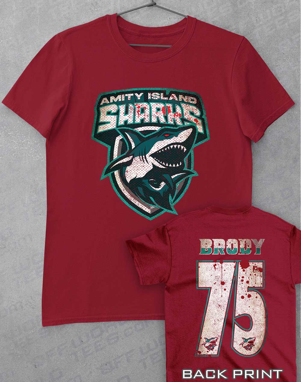 Cardinal Red - Amity Island Sharks T-Shirt