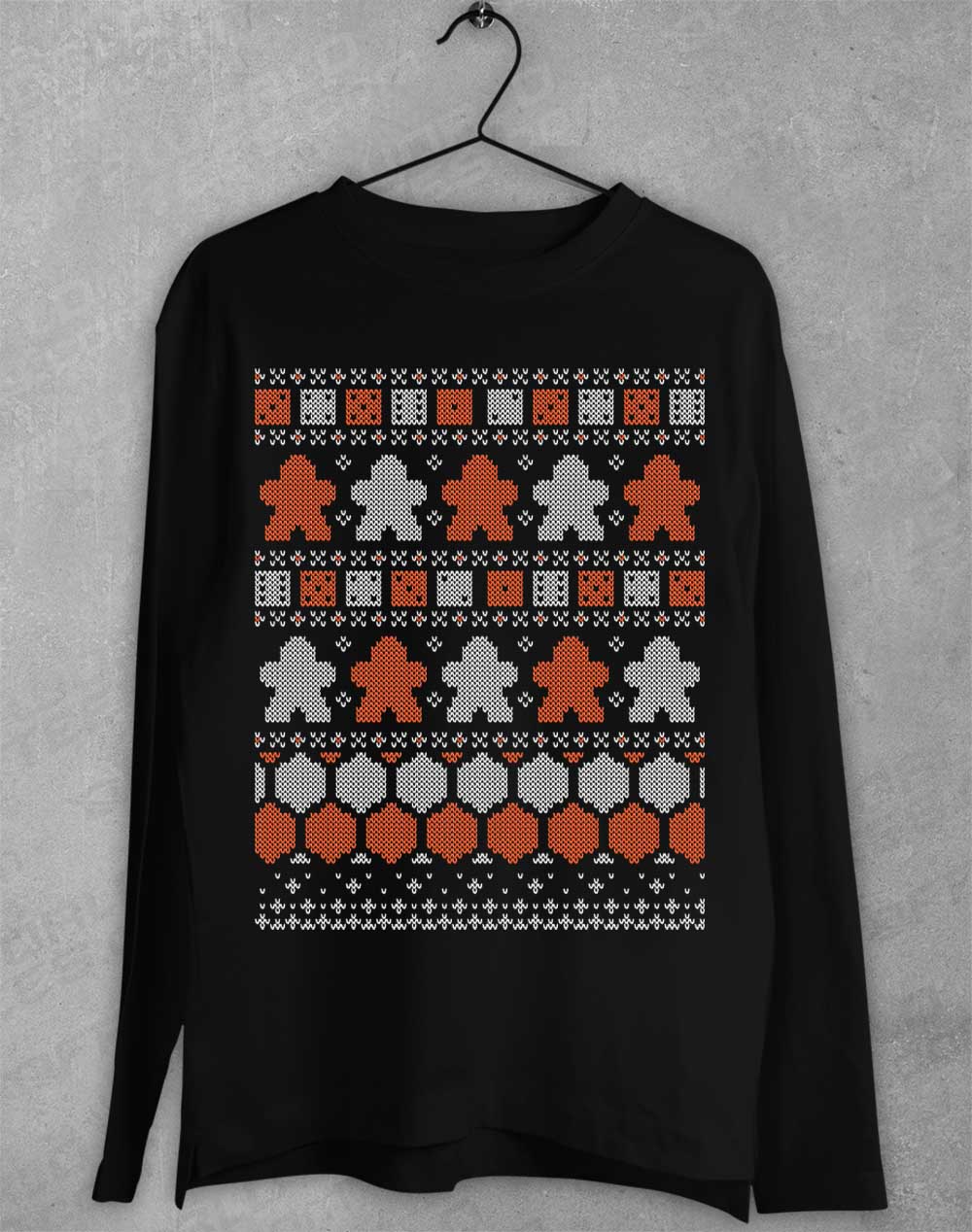 Board Game Pieces Christmas Knit-Look Long Sleeve T-shirt