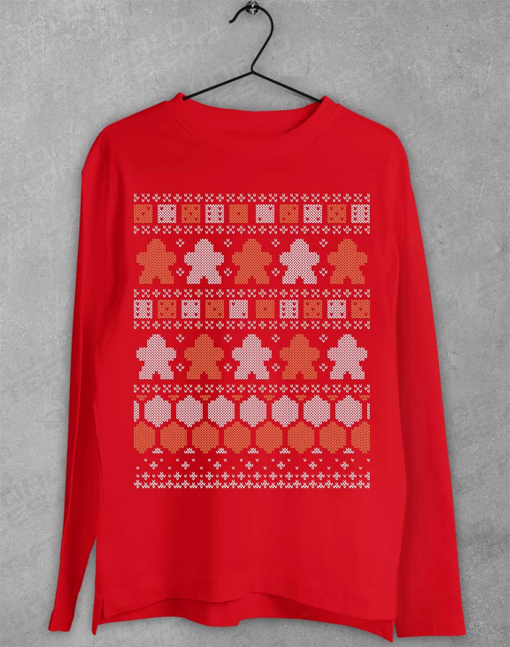 Board Game Pieces Christmas Knit-Look Long Sleeve T-shirt