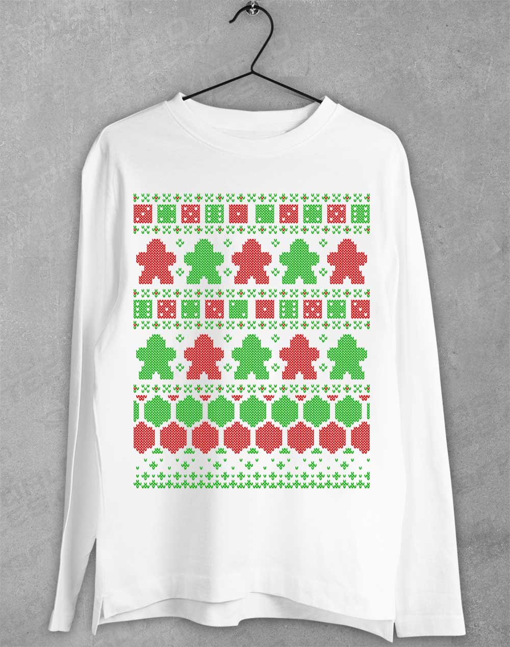 Board Game Pieces Christmas Knit-Look Long Sleeve T-shirt