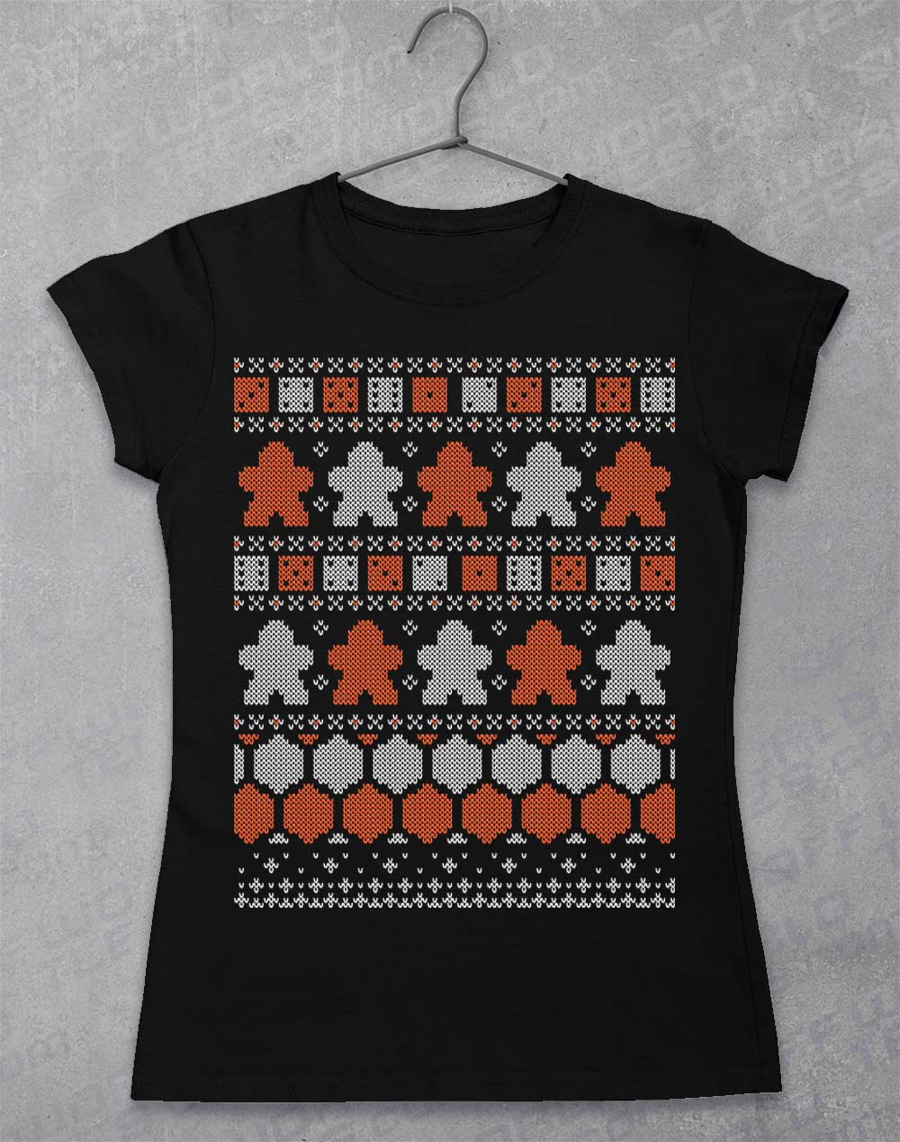 Black - Board Game Pieces Christmas Knit-Look Women's T-Shirt