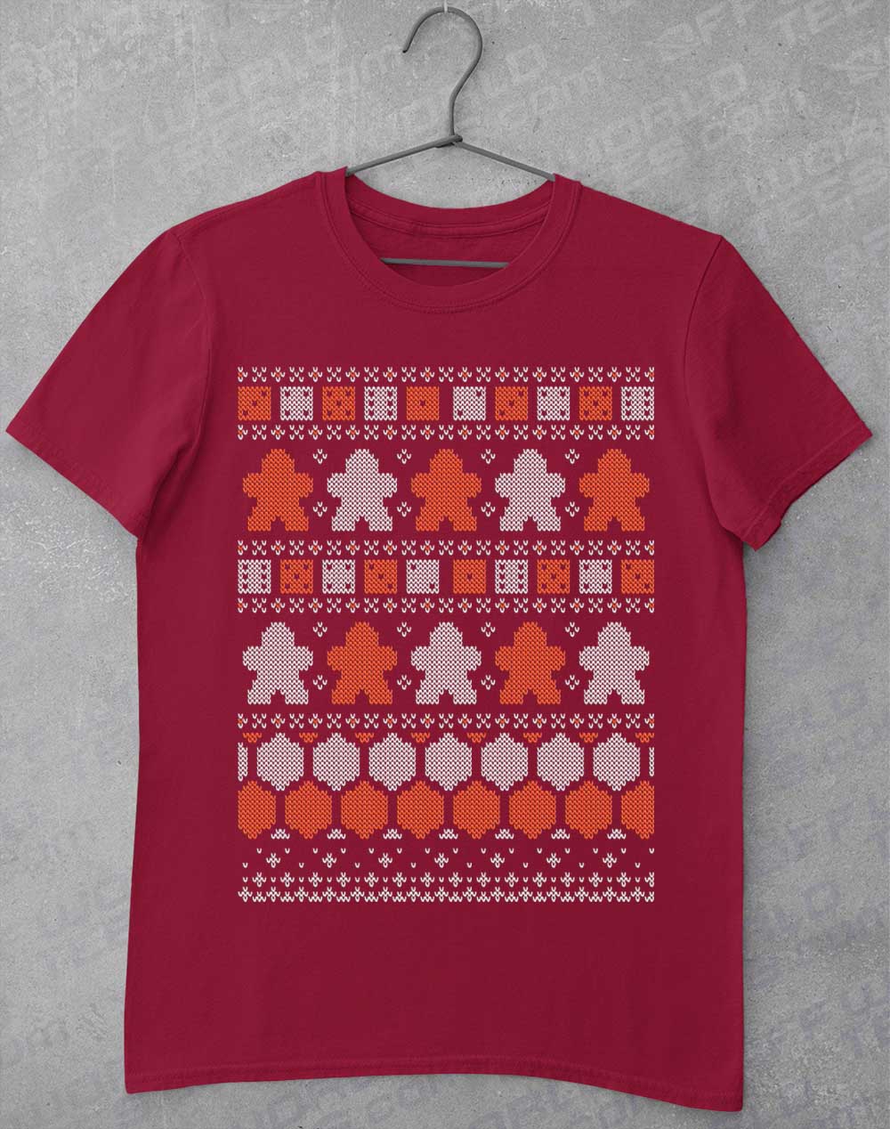Cardinal Red - Board Game Pieces Christmas Knit-Look T-Shirt