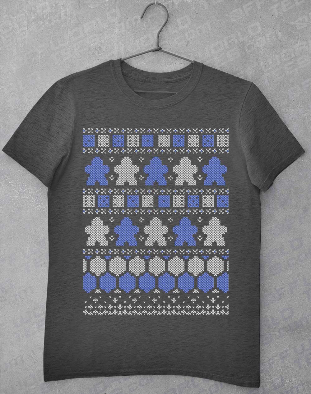 Dark Heather - Board Game Pieces Christmas Knit-Look T-Shirt