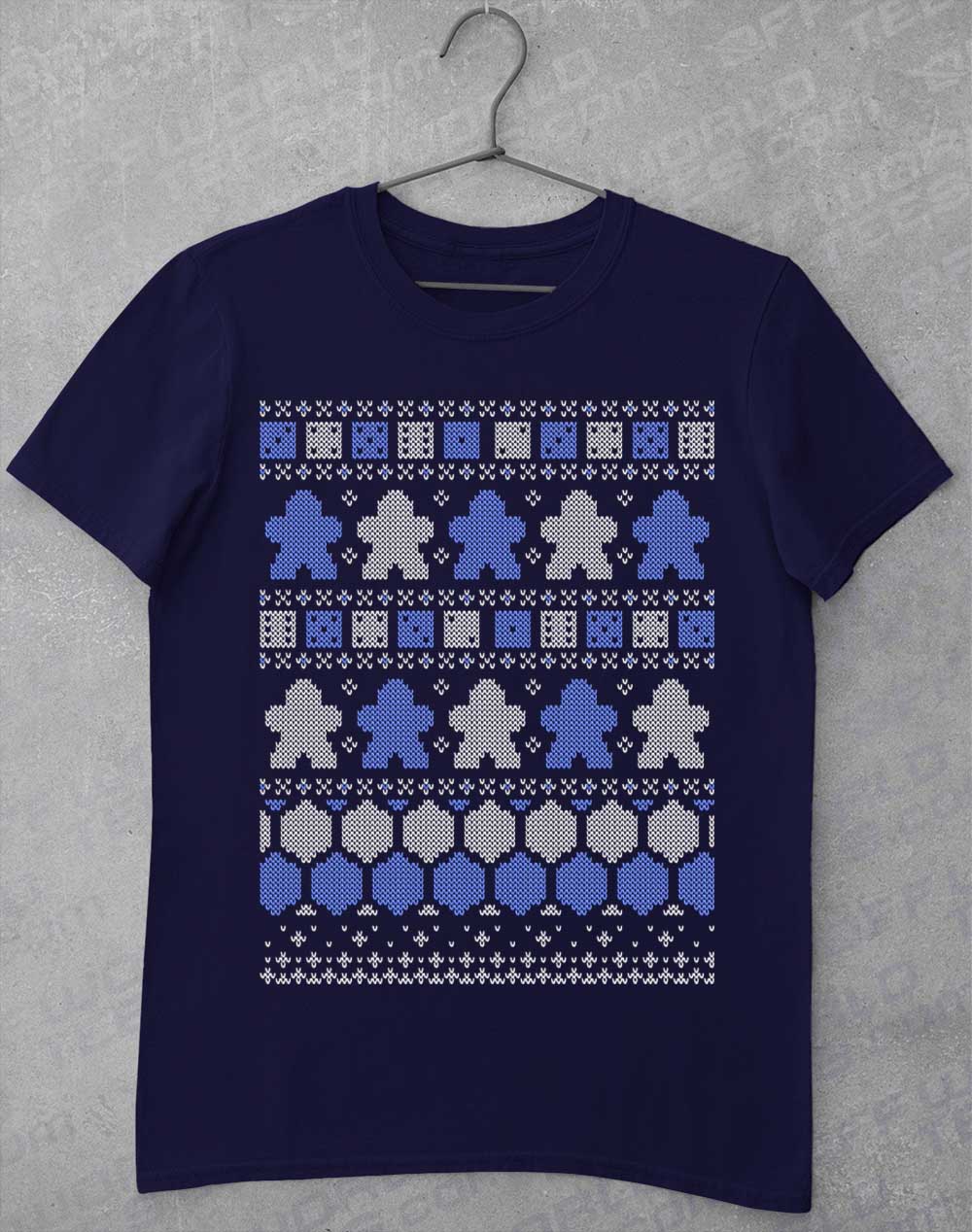 Navy - Board Game Pieces Christmas Knit-Look T-Shirt