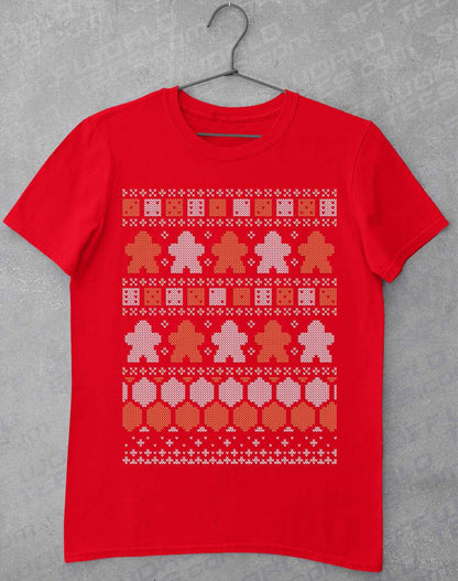 Red - Board Game Pieces Christmas Knit-Look T-Shirt