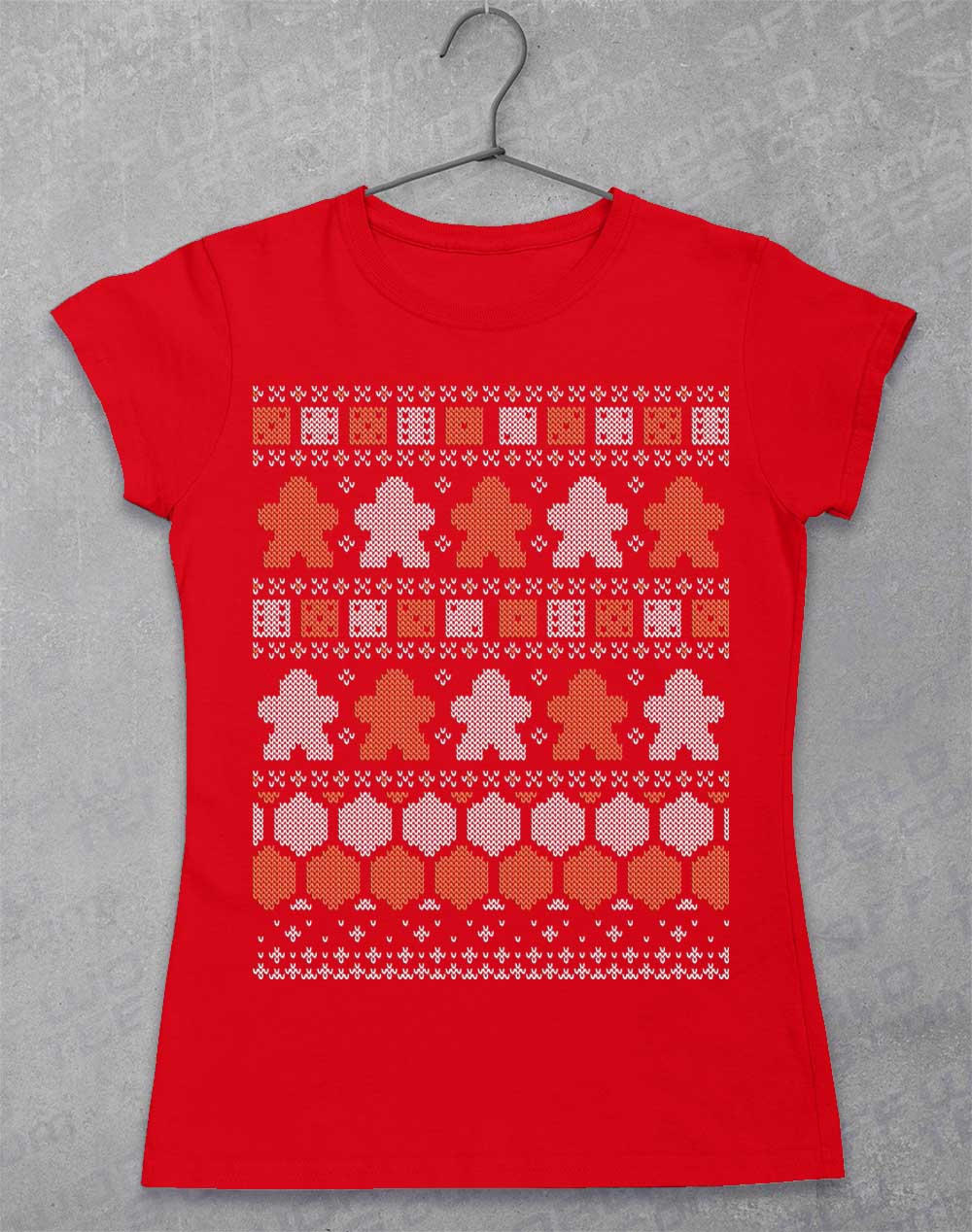 Red - Board Game Pieces Christmas Knit-Look Women's T-Shirt