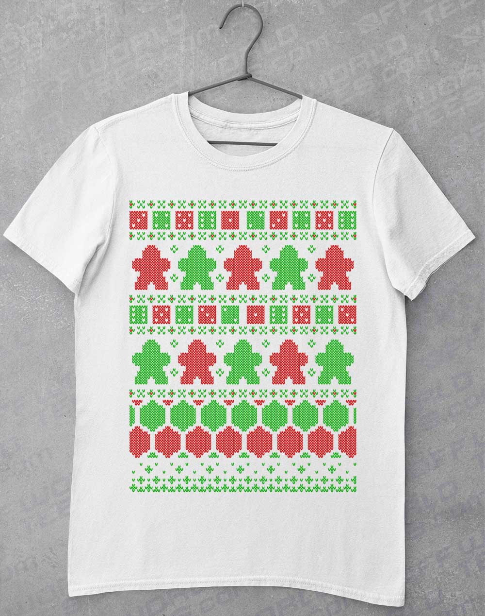 White - Board Game Pieces Christmas Knit-Look T-Shirt