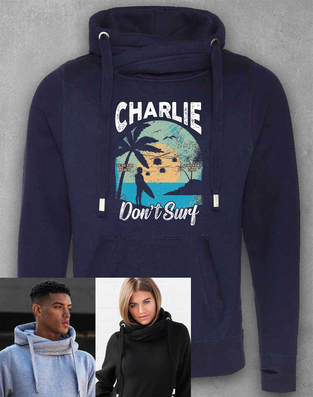 Oxford Navy - Charlie Don't Surf Chunky Cross Neck Hoodie