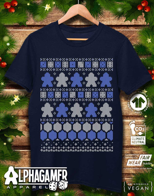 DELUXE Board Game Pieces Christmas Knit-Look Organic Cotton T-Shirt