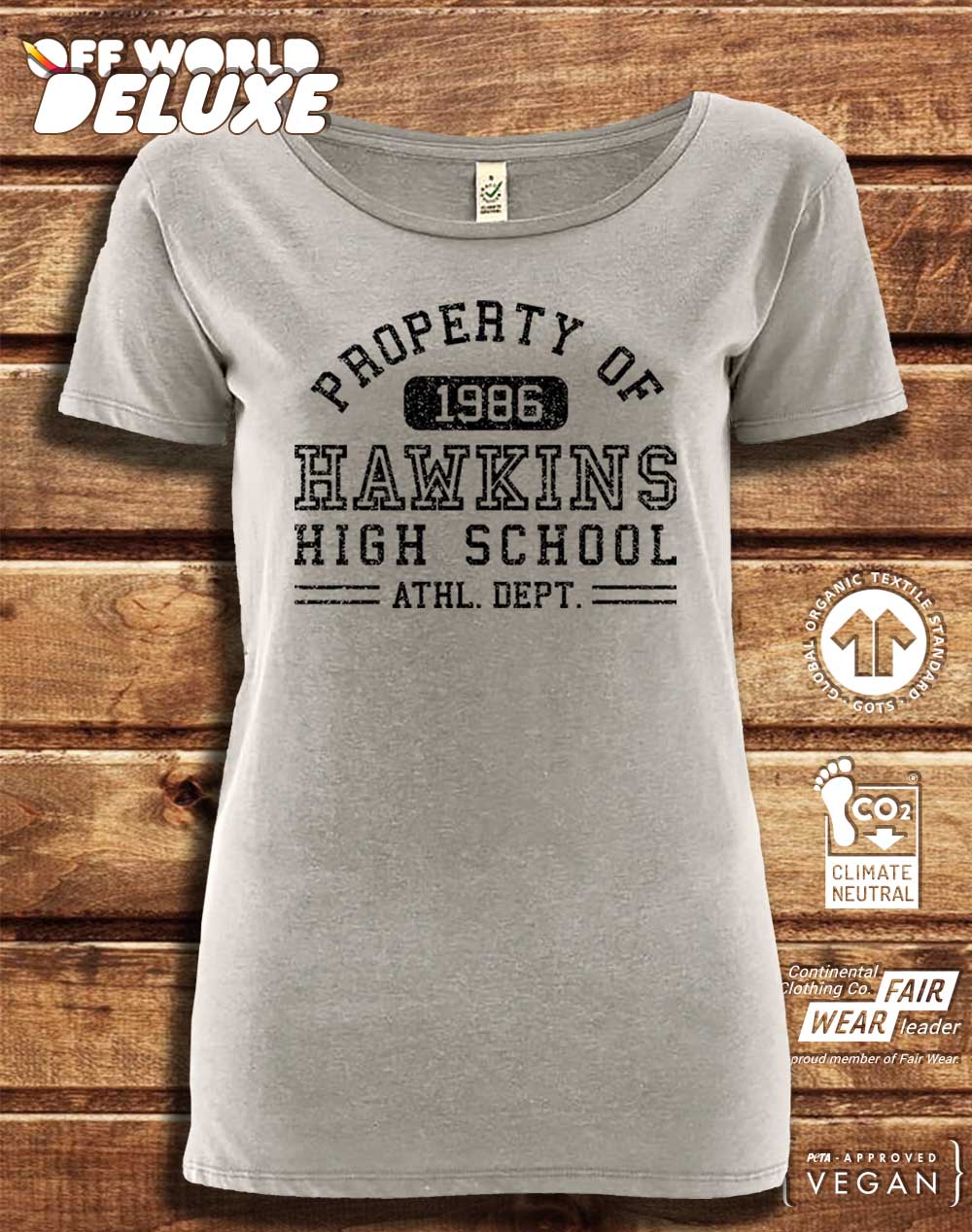 DELUXE Hawkins High School Athletics 1986 Organic Scoop Neck T-Shirt