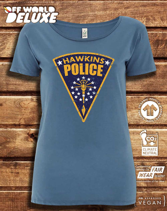 DELUXE Hawkins Police Shield Logo Organic Scoop Neck T-Shirt