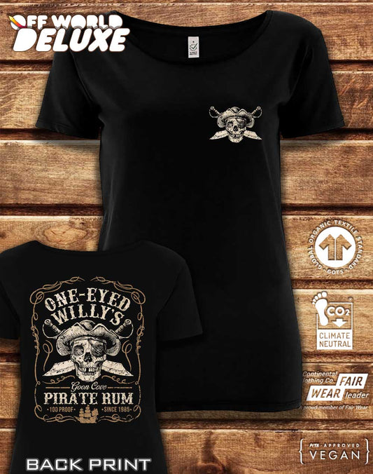 DELUXE One Eyed Willy's Rum with Back Print Organic Scoop Neck T-Shirt