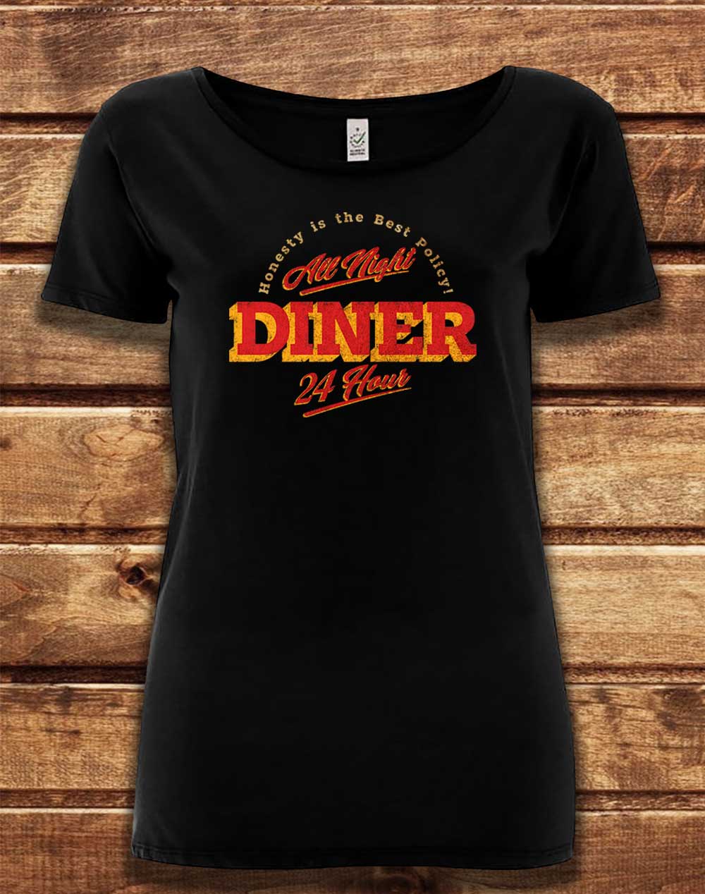 Black - DELUXE 24 Hour Diner Organic Scoop Neck T-Shirt